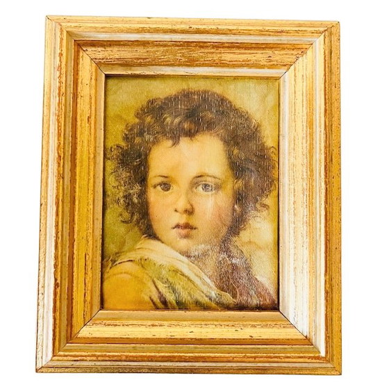 Image 1 of Vintage silk paintings of a woman and child in traditional costumes from the 1960s