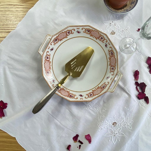 Paletta per torta o torta in metallo argentato e ottone dorato Art Déco