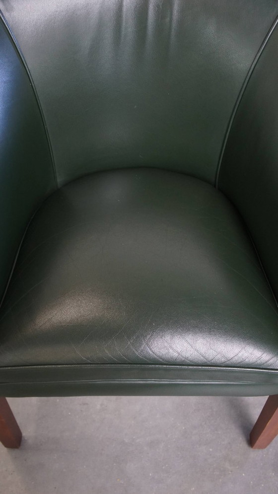 Image 1 of Beistell-/Ess-/Bürostuhl aus grünem Rindsleder und Holz im englischen Stil