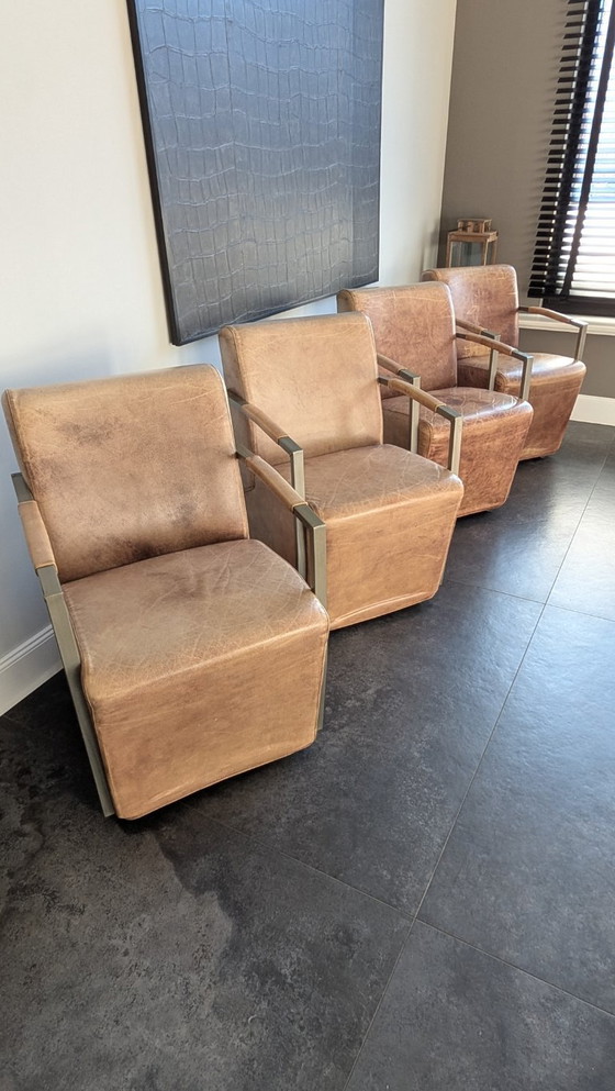 Image 1 of 4 chaises de salle à manger Goossens Mountain Vintage / Fauteuil en cuir cognac