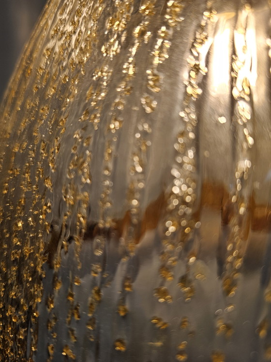 Image 1 of Lampe pendante en verre épais avec bordure orange et perles dorées en verre