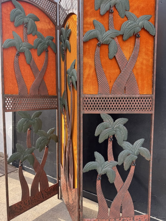 Paravento in ferro battuto con palme, anni '80 – Paraventi, Velluto (photo 10 of 12)