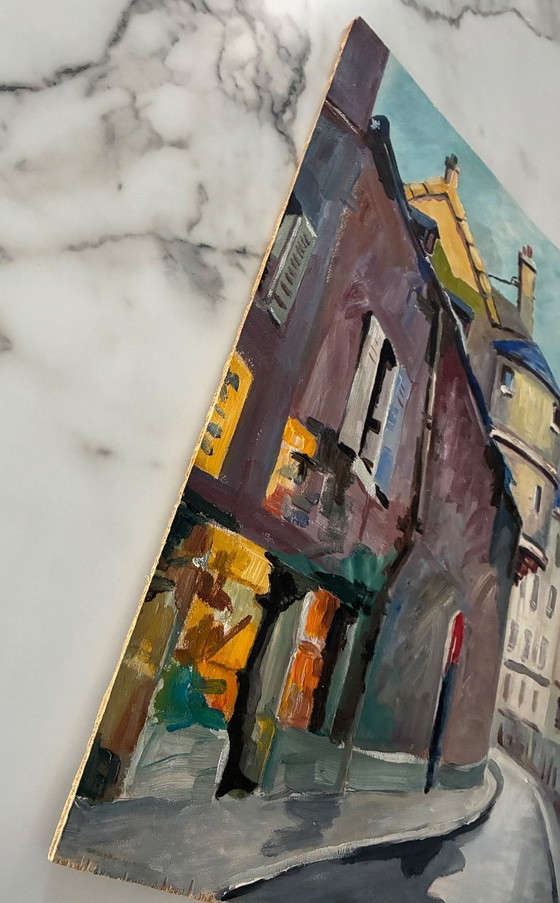 Image 1 of Antique oil painting on hardboard, Paris, rue de l'Hôtel de Ville