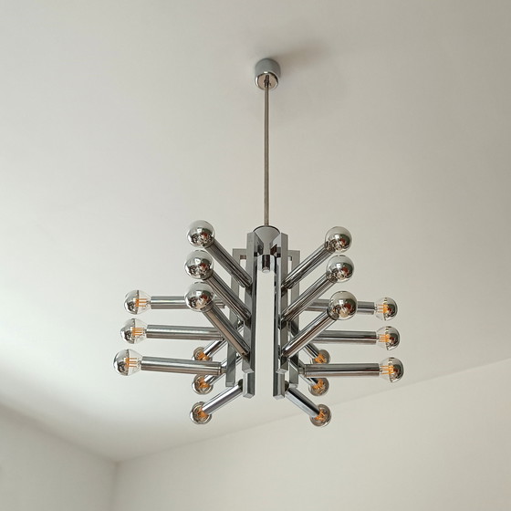 Image 1 of Lustre spoutnik/orbite chromé vintage avec 18 points lumineux - Sciolari for Cosack