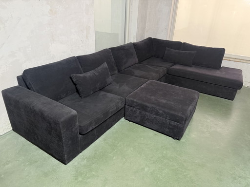 Large velour corner sofa