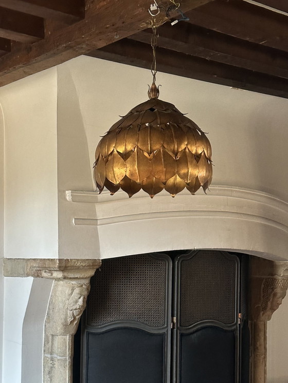Image 1 of Gilt Toleware Ceiling Lamp, 1960s, Attributed to Hans Kögl