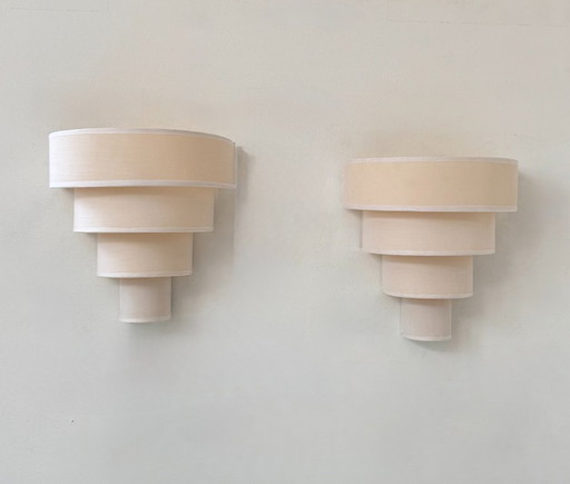 Paire d'appliques vintage, tissu beige, Arlus France 1980