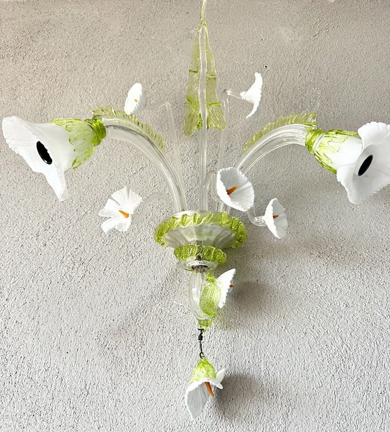 Vintage Murano lamp, Verlichting, Metaal, Murano Glas, Groen (foto 11 van 11)