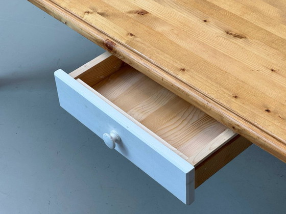 Image 1 of Large country-style dining table, solid wood, white painted, 1980s