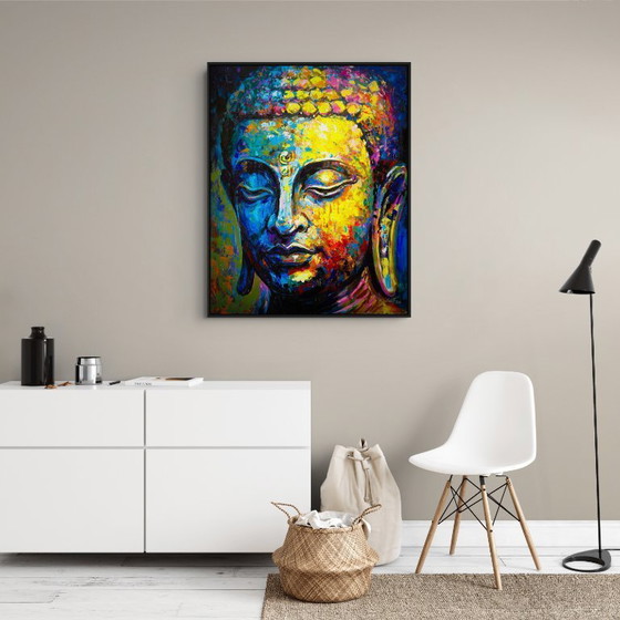 Image 1 of Unique hand-painted Buddha painting “Radiant Silence” – Seksak Jaichumchen – 80×100 cm