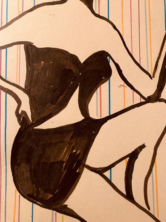 Image 1 of Inkttekening getekend voor een modeprint uit de jaren 70