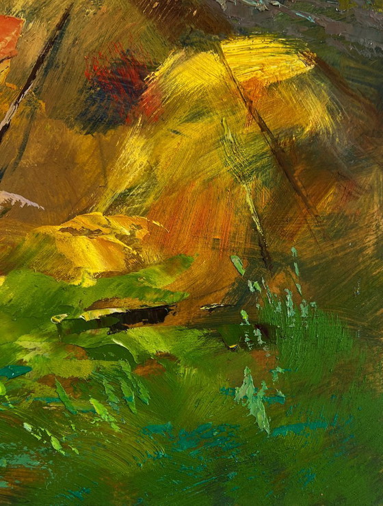 Image 1 of Original Oil Painting Rural Day Landscape Summer Village Life