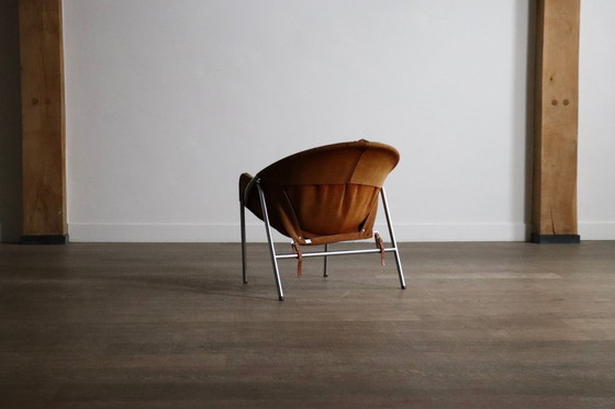 Image 1 of Erik Ole Jørgensen for Bovirke Easy Chair in Cognac Suede and Metal, Denmark, 1953