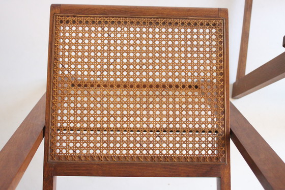 Image 1 of Sedie pieghevoli in legno con seduta in rattan, set di due anni &#39;70