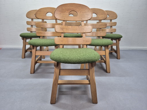 Set brutalista (6) sedie. Sedia da pranzo spagnola a 'spina di pesce'.