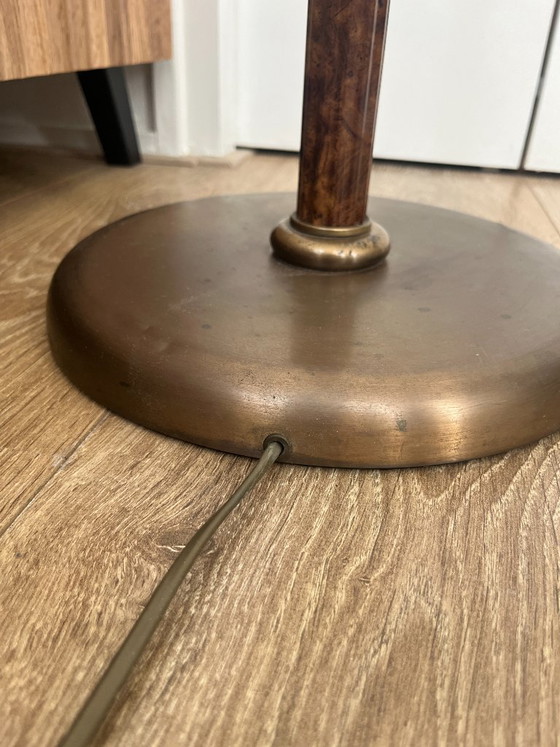 Image 1 of Lampada da terra vintage Relco Milano anni '80 – Legno di radica e bronzo – Design postmoderno italiano