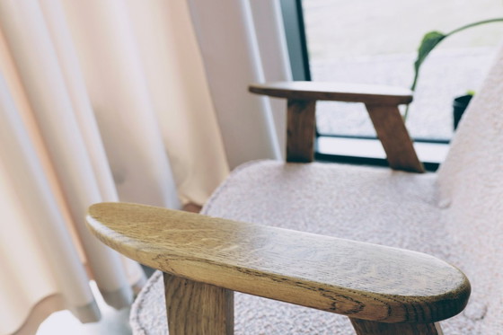 Image 1 of Fauteuil moderne rustique Chêne bois poudré rose bouclé 