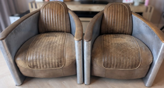 2 poltrone da aviatore in stile industriale – Alluminio e pelle vintage – Leather, Metal (photo 4 of 5)