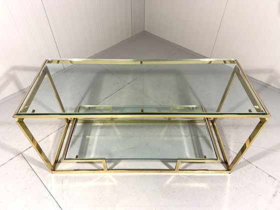 Image 1 of Mesa consola de latón y cristal, años 70