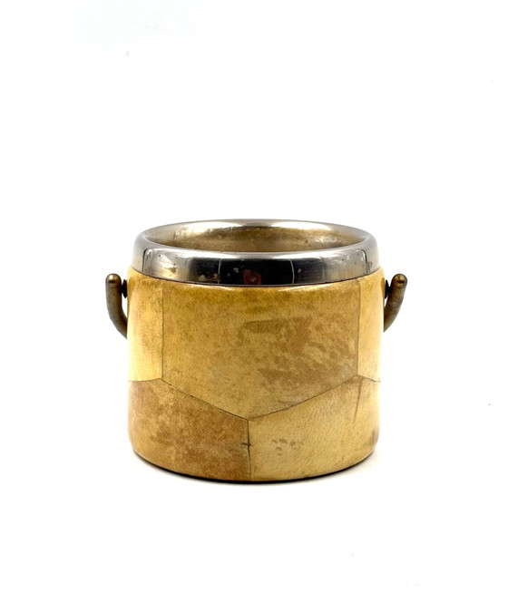 Image 1 of Mid-Century Cream Parchment Ice Bucket, Aldo Tura Italy 1950s