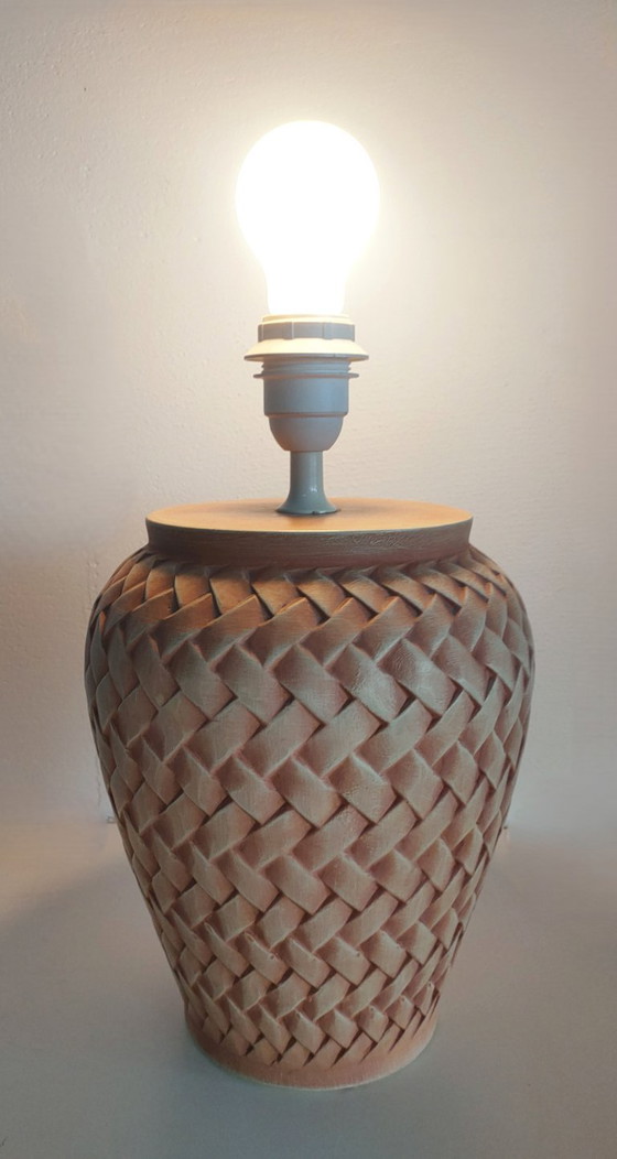 Image 1 of Vintage Danish ceramic table lamp with woven/braided motif