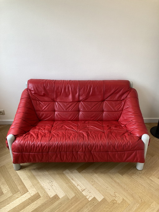 Brazilian red leather 2 seats sofa