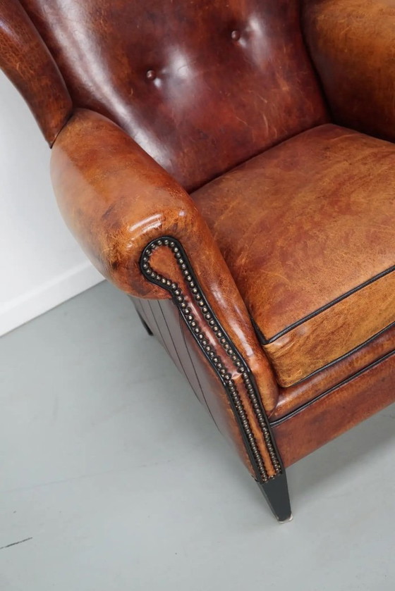 Image 1 of Vintage Nederlandse clubfauteuil in cognackleurig leer