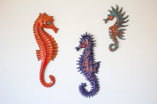 Set of 3 vintage ceramic seahorses - Bayer, Amphora Yann-style - Mid - Century wall decoration
