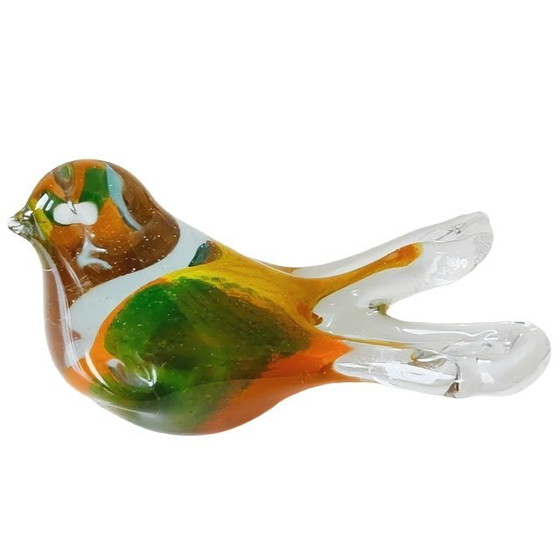 Image 1 of Vintage gekleurde mondgeblazen vogelsculptuur glas presse-papier glazen vogeltje murano stijl vogelbeeldje 1980's