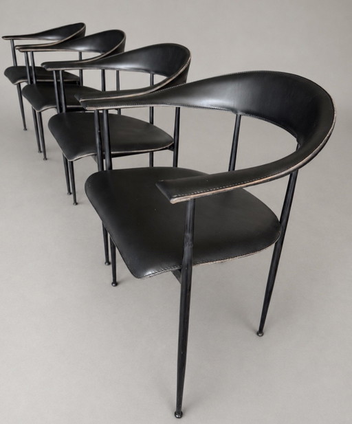 4 Vintage Fasem P40 Sessel – Vegni & Gualtierotti, schwarzes Leder
