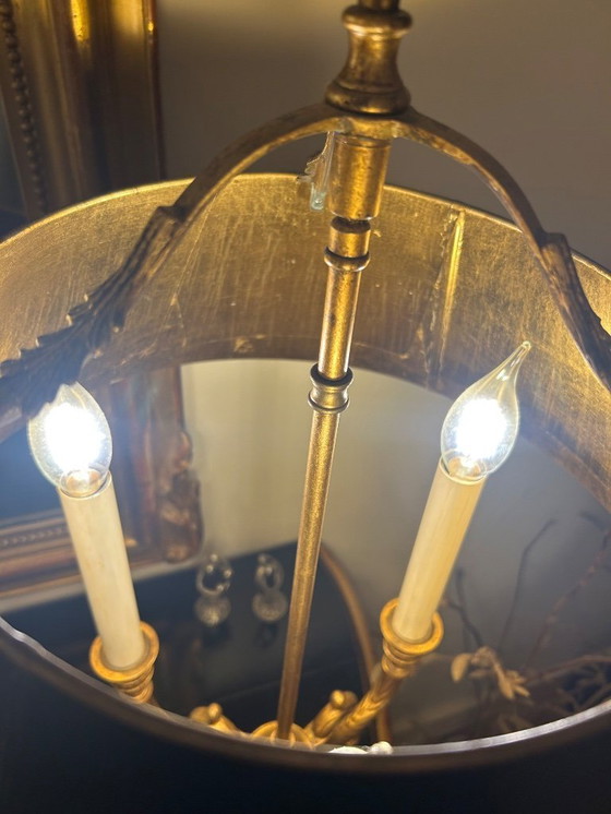 Image 1 of Louis XV Bouilotte Tischlampe Rive Gauche Empel Kollektionen schwarzer Schirm und Blattgoldpatina