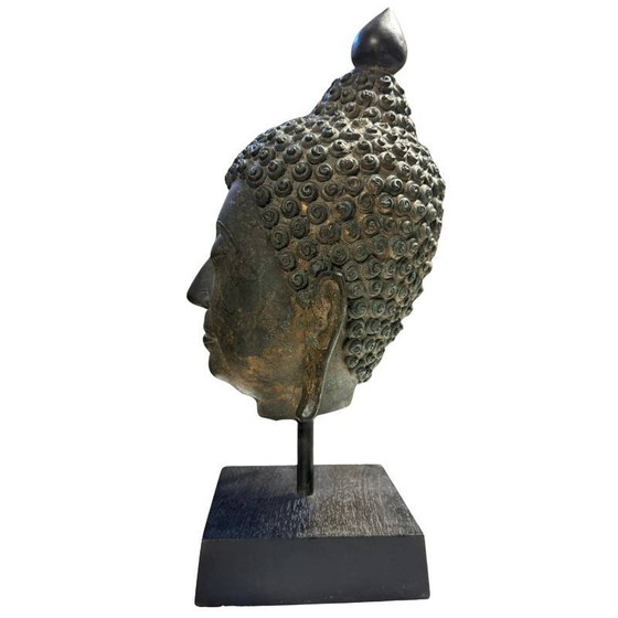 Cabeza de Buda tailandesa de bronce pesado – 39 cm – 4.3 kg Bronce de alta densidad – Estilo Sukhothai (photo 7 of 8)