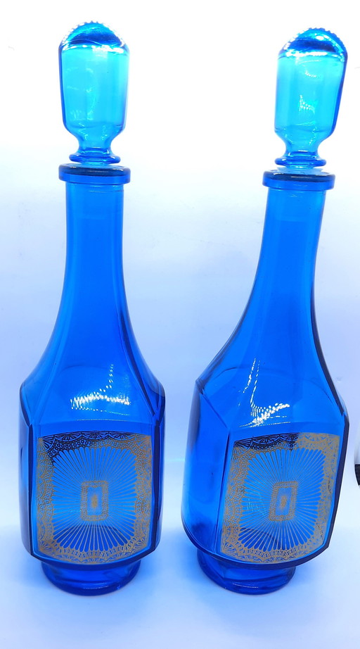 Set of 2 pieces Cobalt blue Carafes / Decanters - Made in Belgium