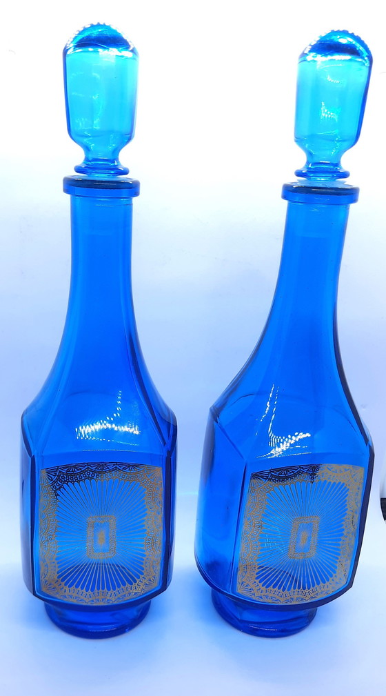 Image 1 of Set of 2 pieces Cobalt blue Carafes / Decanters - Made in Belgium