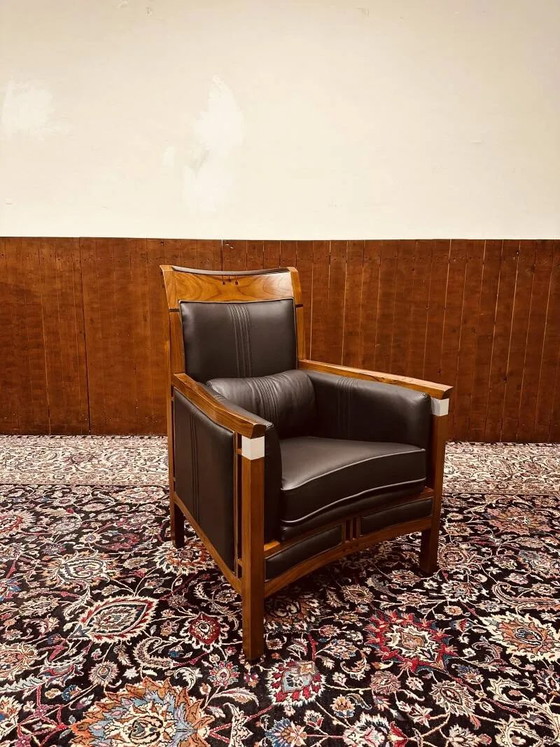 Fauteuil Art Déco Classique Noir Haut, Cuir, Art Deco (photo 5 sur 20)