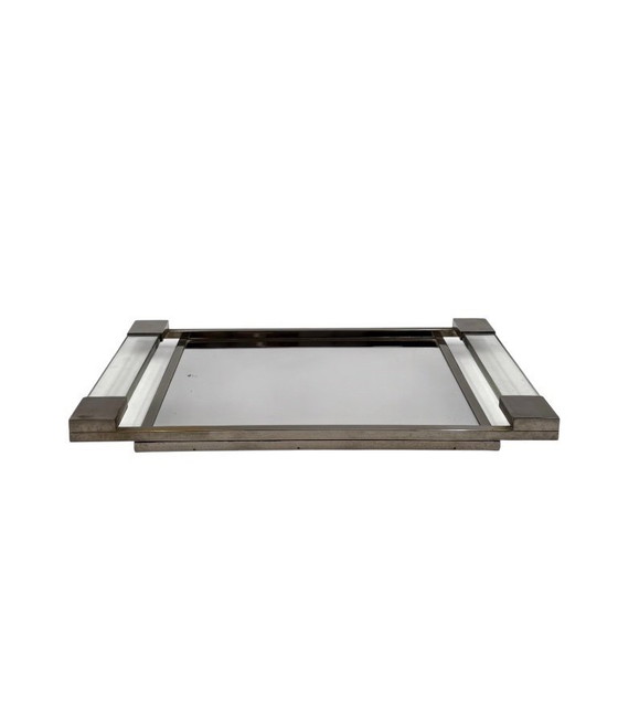 Image 1 of Jacques Adnet, Bandeja modernista de lucita con espejo, Maison Adnet, Francia, 1950