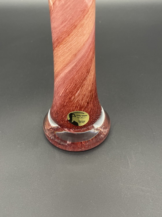Tall artist glass vase by Peter Kaspar made of colored lead crystal. (photo 3 of 8)