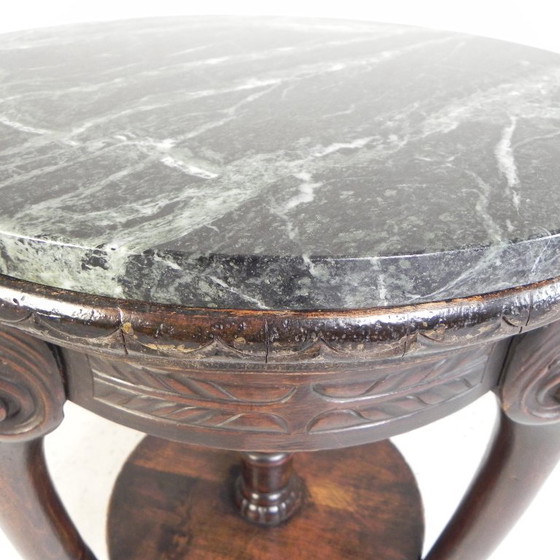 Tavolino rotondo antico in mogano con piano in marmo venato di verde, inizio XX secolo. – Tavolini, Marble (photo 7 of 17)