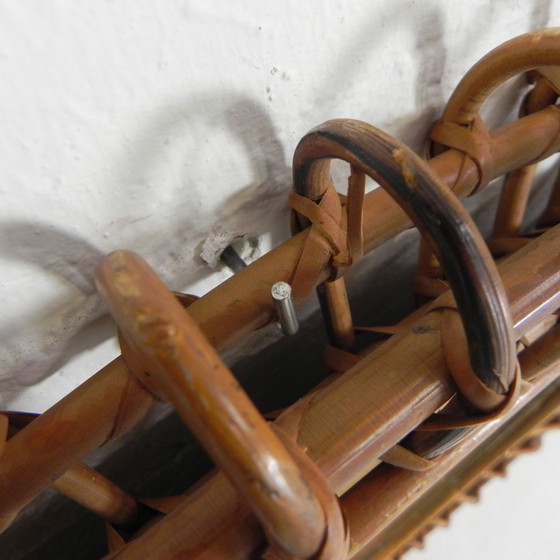 Image 1 of Ronde Vintage Spiegel Met Bamboe Rand in de Stijl van Franco Albini