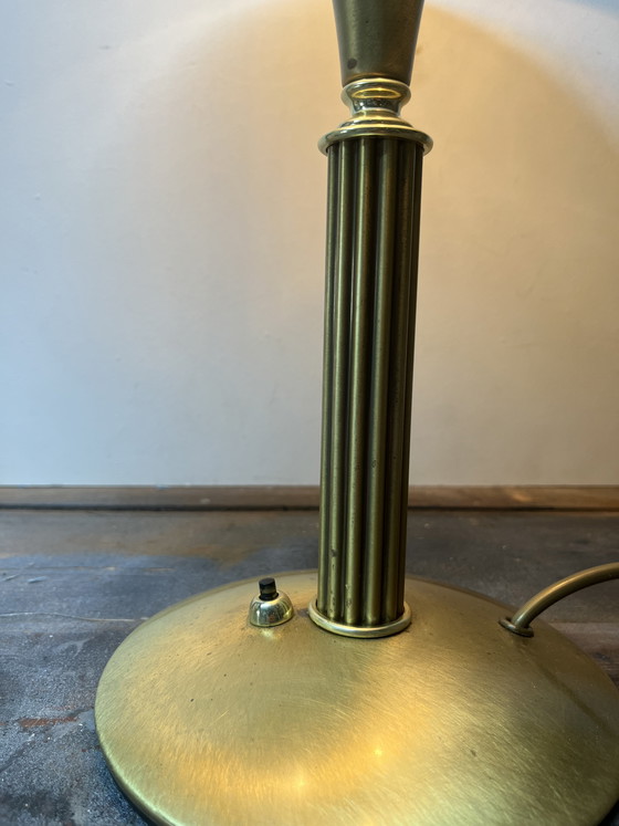 Image 1 of Vintage art deco style messing tafellamp, prachtige zware messing lamp gemaakt voor Frantzen exclusieve verlichting in Italië