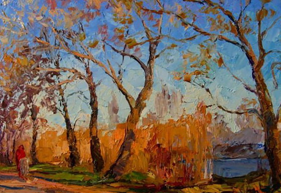 Origineel olieverfschilderij Herfstlandschap Natuur Rivier Tijdens een wandeling – Schilderijen & Tekeningen (photo 6 of 8)