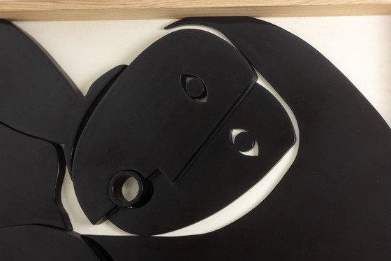 Image 1 of Large Bas-Relief Panel "Oh! Sortez du Cadre". Contemporary.