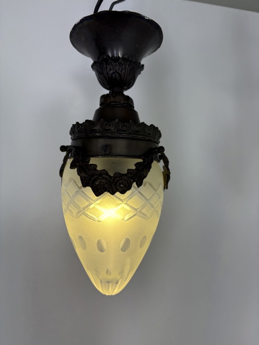 Art Nouveau French Old Ceiling Lamp Flower Decor