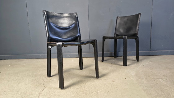 Image 1 of Zwarte leren Mario Bellini Cab eetkamerstoelen, Italië, jaren 70 - set van 4