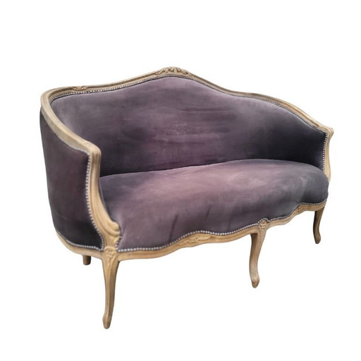 Canapé Corbeille, style Louis XV / Provençal, bois de chêne lavé, p. s. XXe siècle - France