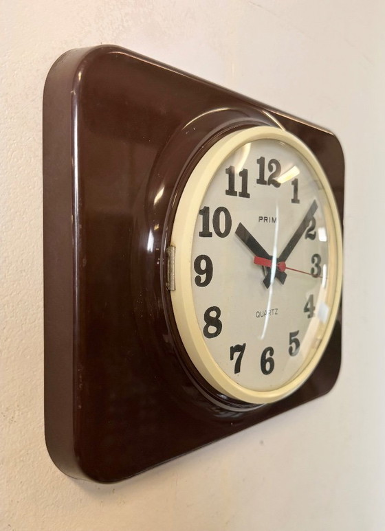Image 1 of Vintage Brown Plastic Wall Clock from Prim, 1970s