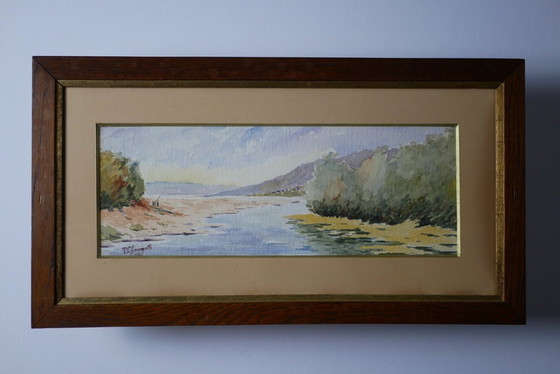 Image 1 of P. Chaumette, Lakeside Landscapes, 1930 - Pair of framed watercolors.