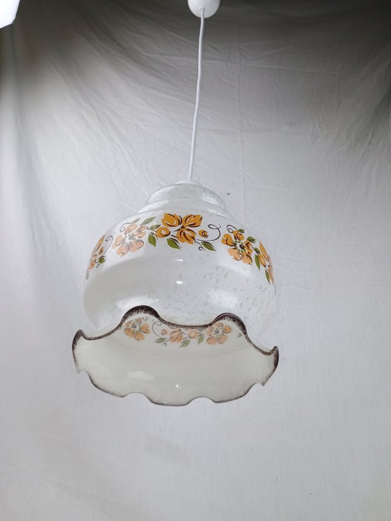 Image 1 of Lampada a sospensione Venini Vetro bianco testurizzato Fiore Mid Century VENINI Soffitto opalino