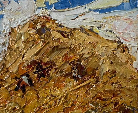 Image 1 of Original Oil Painting Rural Life Landscape In The Summer Field