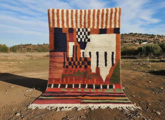 Alfombra bereber marroquí multicolor 300x200 cm – patrón figurativo – hecha a mano – Lana, Algodón, Vintage (photo 9 of 9)